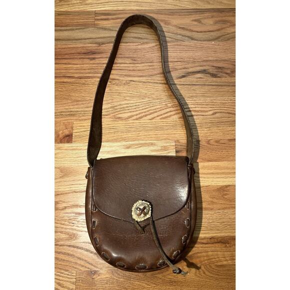 Vintage 70s Leather Handmade Purse Shoulder Bag With Antler Closures Hippy Boho - Picture 2 of 10